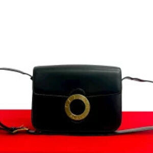 CELINE Circle Logo Calf Leather Shoulder Bag Sacoche Black